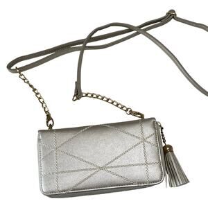 Save the girls Crossbody Smartphone Purse Silver Faux Leather Small